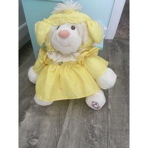1986 Vintage Fisher Price Puffalump 15" Yellow Plush Stuffed Lamb in Dress